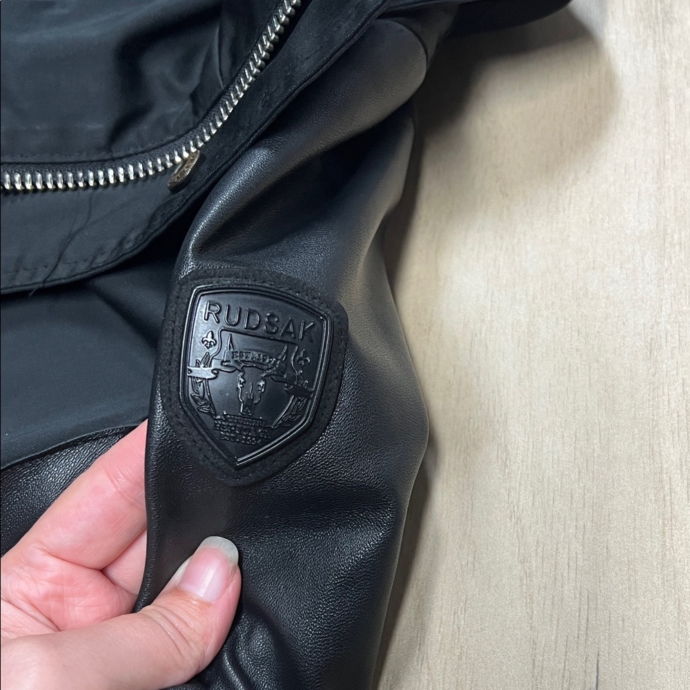 RUDSAK Black Military Jacket with Leather Details - Picture 9 of 10